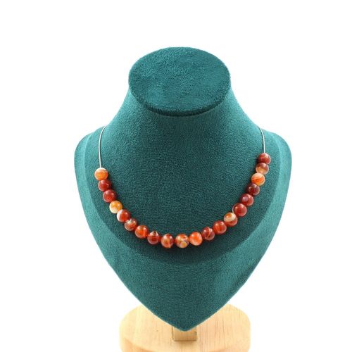 Collier 20 Perles Agate Rubanée 8 Mm. Chaine En Acier Inoxydable Collier Femmes, Hommes. Taille Personnalisable.
