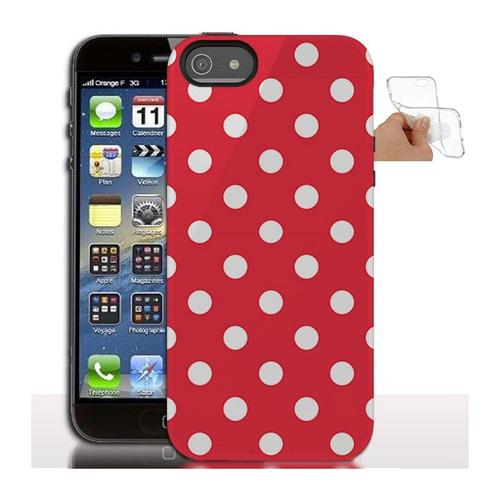 Coque Gel Iphone 5 Rouge A Pois - Housse Silicone