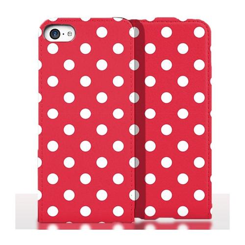 Etui Flip Iphone 5 Rouge A Pois Blanc - Housse Etui À Rabat