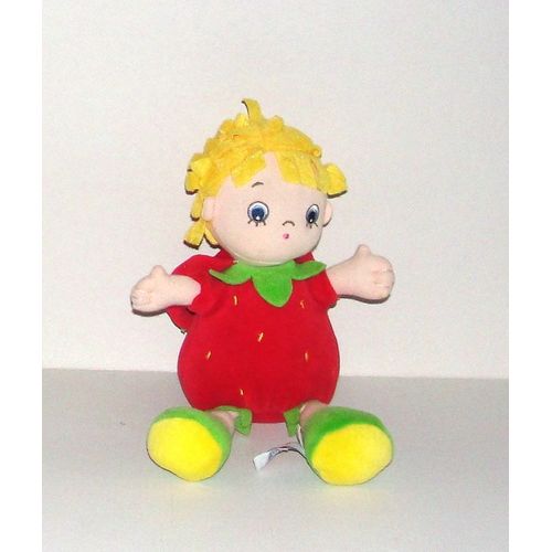 Petite Fille Blonde Déguisé En Fraise Doudou Aurora Baby 24cm