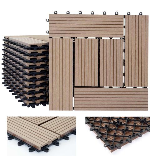 11x Carreau Wpc Rhone, Carrelage De Sol, Balcon / Terrasse, À 30x30cm = 1qm   Teck Décalé
