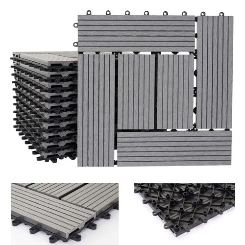 11x Carreau Wpc Rhone, Carrelage De Sol, Balcon / Terrasse, À 30x30cm = 1qm   Gris Décalé