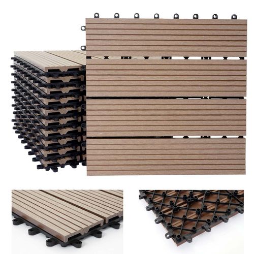 11x Carreau Wpc Rhone, Carrelage De Sol, Balcon / Terrasse, À 30x30cm = 1qm   Teck Linéaire