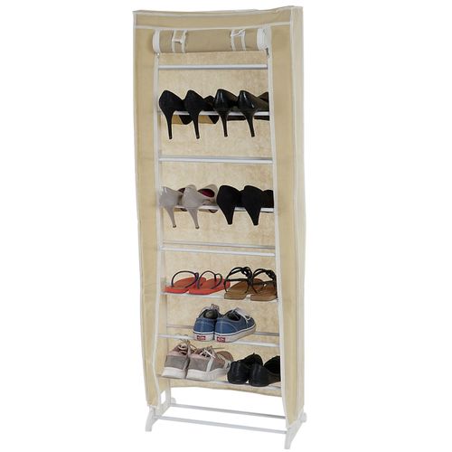 Range-Chaussures, Placard De Camping, Armoire Pliable, Tissu 140x52x18cm, Crème
