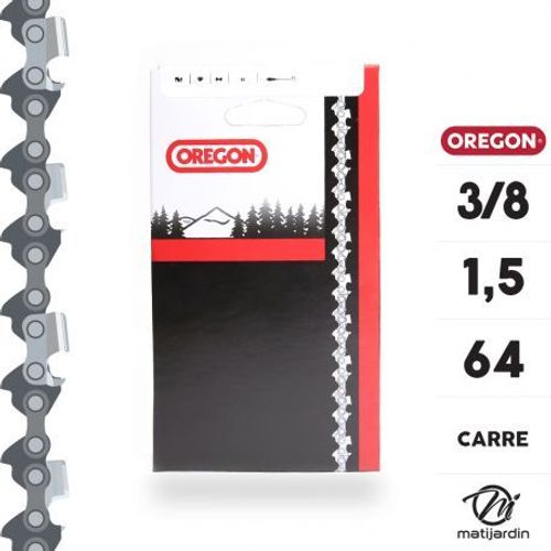Chaîne Oregon pour tronçonneuse 3/8" 1,5 mm. 64 maillons. Gouge profil carré