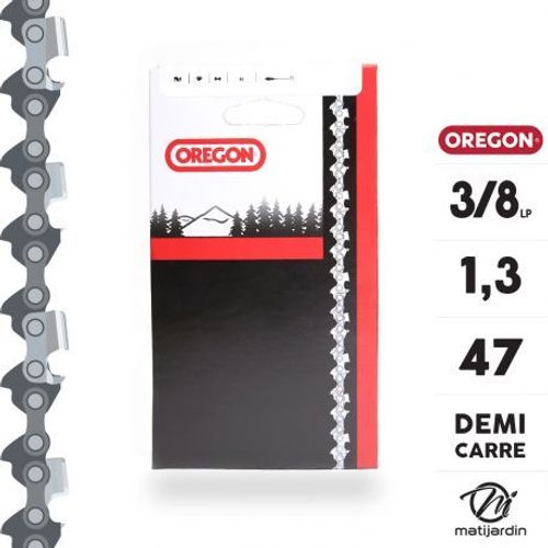 Chaîne Oregon pour tronçonneuse 3/8" 1,3 mm. 47 maillons. Gouge profil demi carré