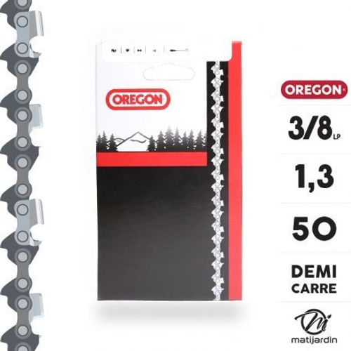 Chaîne Oregon pour tronçonneuse 3/8" 1,3 mm. 50 maillons. Gouge profil demi carré