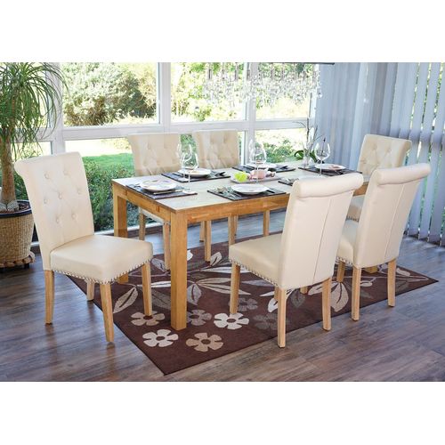 Lot De 6 Chaises De Salle À Manger Chesterfield Ii Av Rivets   Similicuir Crème, Pieds Clairs
