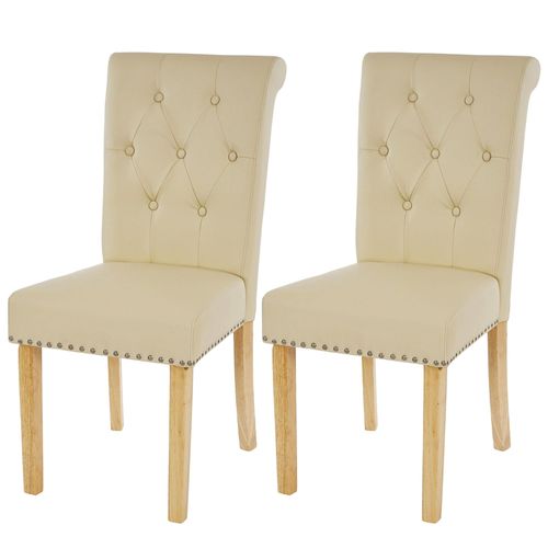Lot De 2 Chaises De Salle À Manger Chesterfield Ii Av Rivets Similicuir Crème, Pieds Clairs