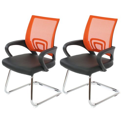 Lot De 2 Chaises De Conférence / Chaise Visiteurs Ancona, Simili-Cuir   Orange