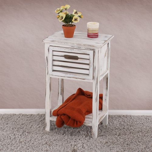 Table D'appoint / Chevet, 1 Tiroir, 35x27x57cm, Shabby, Vintage, Blanc