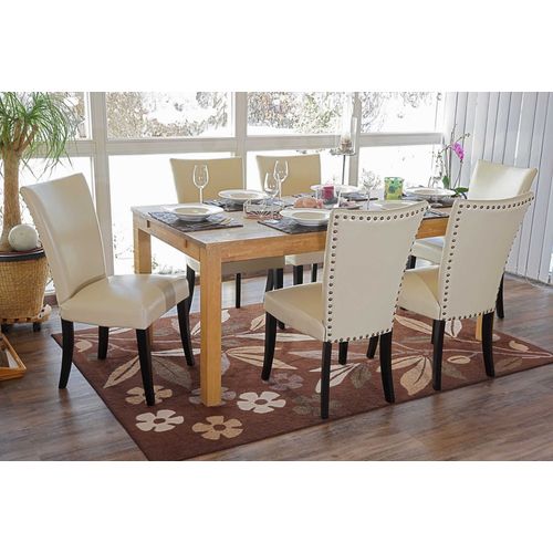 Lot De 6 Chaises De Salle À Manger Chesterfield Av Rivets   Similicuir Crème, Pieds Foncés