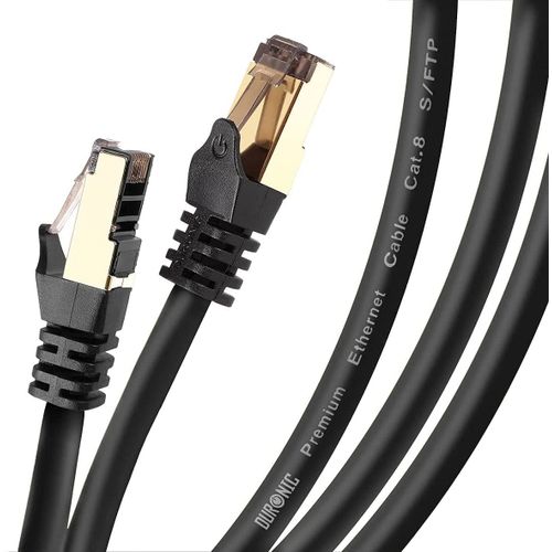 Duronic CAT8 BK Câble Ethernet 3 M Noir | S/FTP paire torsadée écrantée et blindée | Bande passante 2GHz | Transmission des données 40 Gigabits