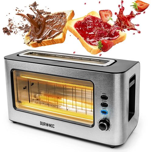 Duronic TB10 Grille-pain de 1000W | Large fente pour 2 tranches de pain | Fenêtre transparente | Finition en acier inoxydable brossé