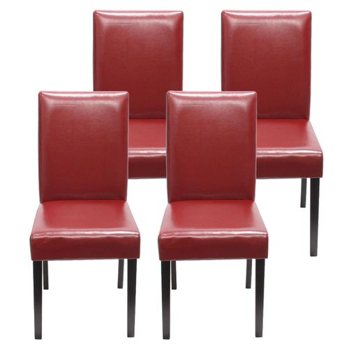 Lot De 4 Chaises De Séjour Littau   Simili-Cuir, Rouge, Pieds Foncés
