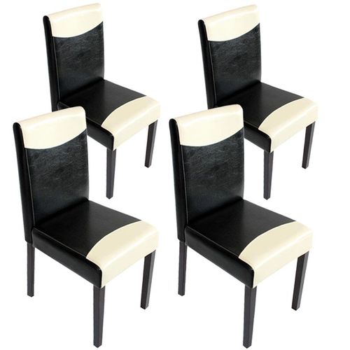 Lot De 4 Chaises De Séjour Littau   Simili-Cuir, Noir-Crème, Pieds Foncés