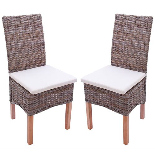 Lot De 2 Chaises M44 Salle À Manger, Rotin Kubu/Bois, 47x52x97cm   Avec Coussins