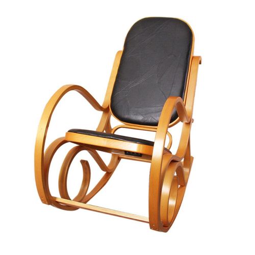 Rocking-Chair, Fauteuil À Bascule M41   Imitation Bois De Chêne, Assise En Cuir Patchwork, Noir