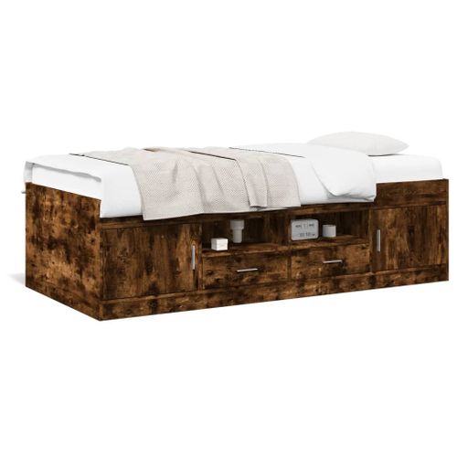 Vidaxl Lit De Jour Avec Tiroirs Sans Matelas Chêne Fumé 100x200 Cm