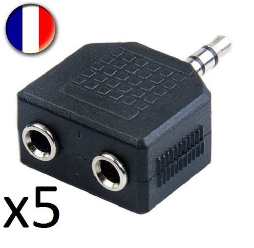 5 Adaptateurs Double (2) Jack 3,5 mm Femelle - Jack 3.5 mm Mâle - Coupleur