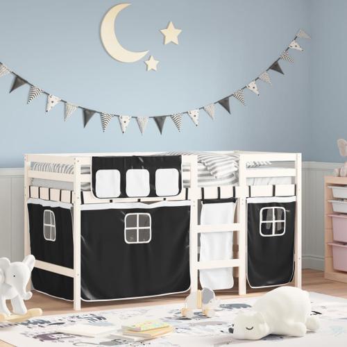 Vidaxl Lit Mezzanine Enfants Et Rideaux Blanc/Noir 80x200cm Pin Massif