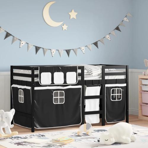 Vidaxl Lit Mezzanine Enfants Et Rideaux Blanc/Noir 90x200cm Pin Massif