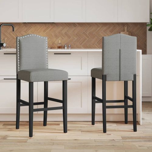 Vidaxl Chaises De Bar Lot De 2 Bois Massif D'hévéa Et Tissu