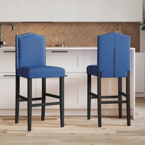 Vidaxl Chaises De Bar Lot De 2 Bois Massif D'hévéa Et Tissu
