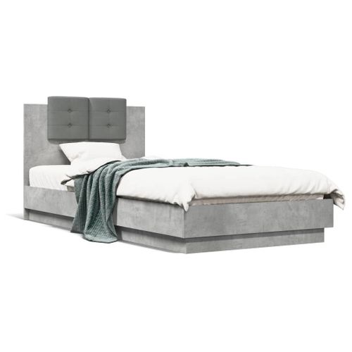 Vidaxl Cadre De Lit Avec Tête De Lit Gris Béton 90x200 Cm