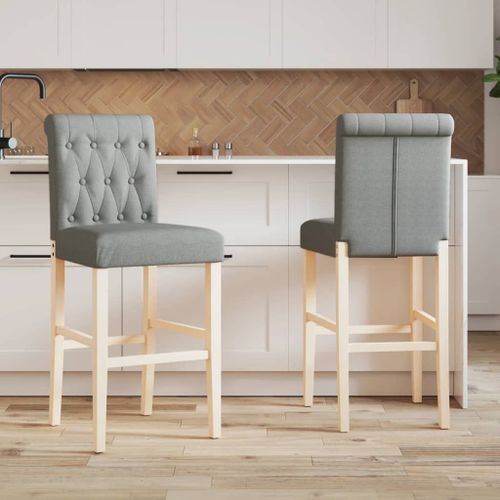 Vidaxl Chaises De Bar Lot De 2 Bois Massif D'hévéa Et Tissu
