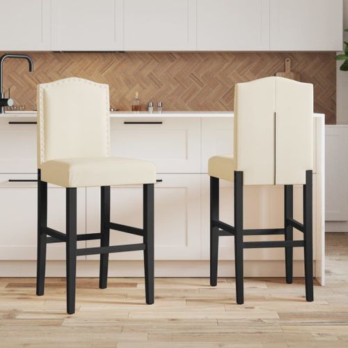 Vidaxl Chaises De Bar Lot De 2 Bois Massif D'hévéa Et Tissu