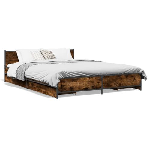Vidaxl Cadre De Lit Avec Tiroirs Sans Matelas Chêne Fumé 120x200 Cm