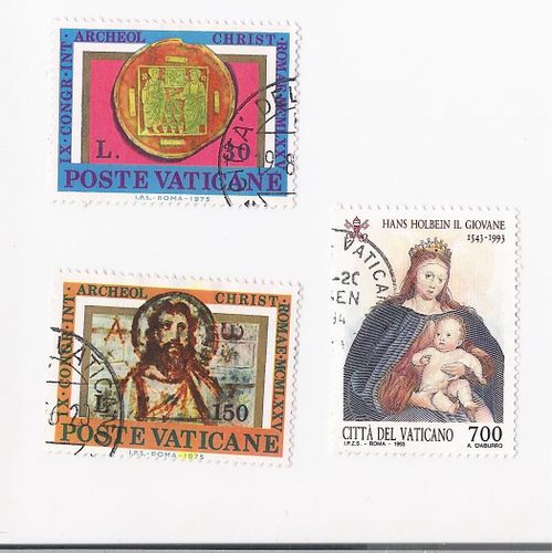 Lot De 3 Timbres Du Vatican (2 De 1975, 1 De 1993)