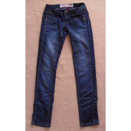 Jean Bleu Marine Délavé Et Plissé. Jennyfer. Coton. Taille 36.