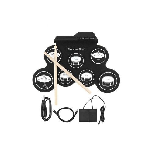 Ensemble De 7 Tampons De Batterie Électronique, Tampon D'entraînement De Tambour Enroulable Portable