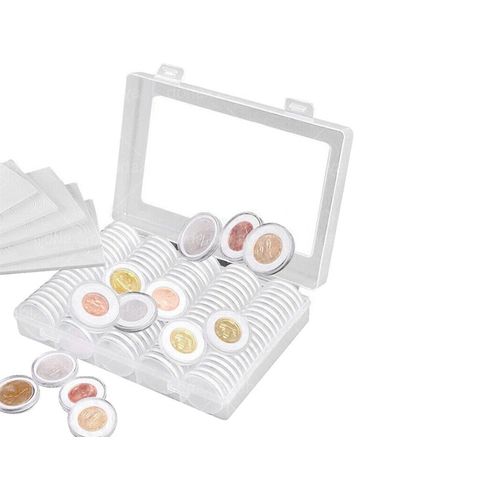 Capsules de pièces de monnaie en plastique transparent, 100 pièces, avec boîte de Protection des pièces de monnaie, pour la collecte de pièces de monnaie