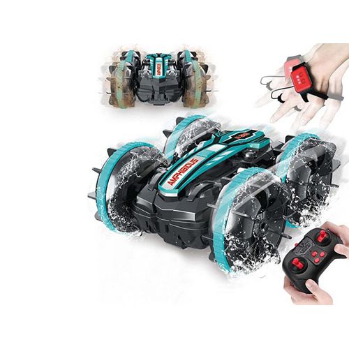 Capteur de geste télécommandé 2.4Ghz 4WD, jouet amphibie, voiture, bateau, camion, bleu