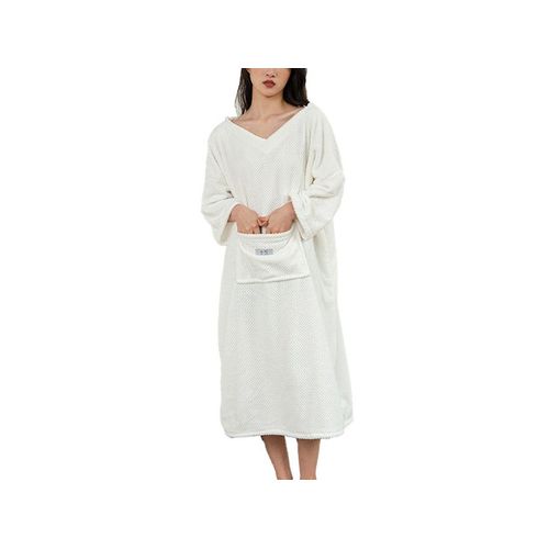 Serviette De Bain Portable Avec Capuche, Serviette De Plage Surdimensionnée, Poncho De Bain Blanc