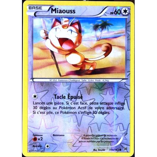 Carte Pokémon 114/162 Miaouss 60 Pv - Reverse Xy08 - Impulsion Turbo Neuf Fr