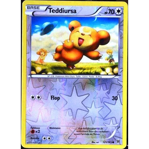 Carte Pokémon 121/162 Teddiursa 70 Pv - Reverse Xy - Impulsion Turbo Neuf Fr