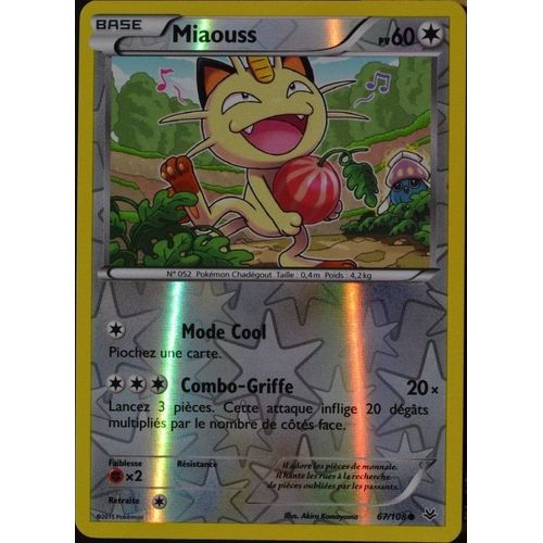 Carte Pokémon 67/108 Miaouss 60 Pv - Reverse Xy 6 Ciel Rugissant Neuf Fr