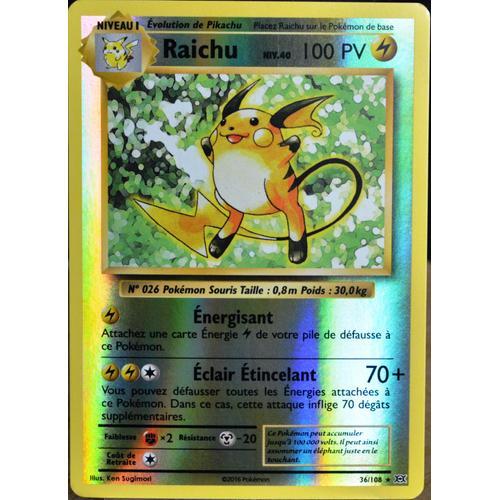 Carte Pokémon 36/108 Raichu Niv.40 100 Pv - Holo Reverse Xy - Evolutions  Neuf Fr