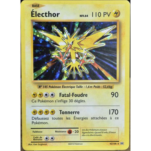 Carte Pokémon 42/108 Electhor Niv.64 110 Pv - Holo Xy - Evolutions  Neuf Fr