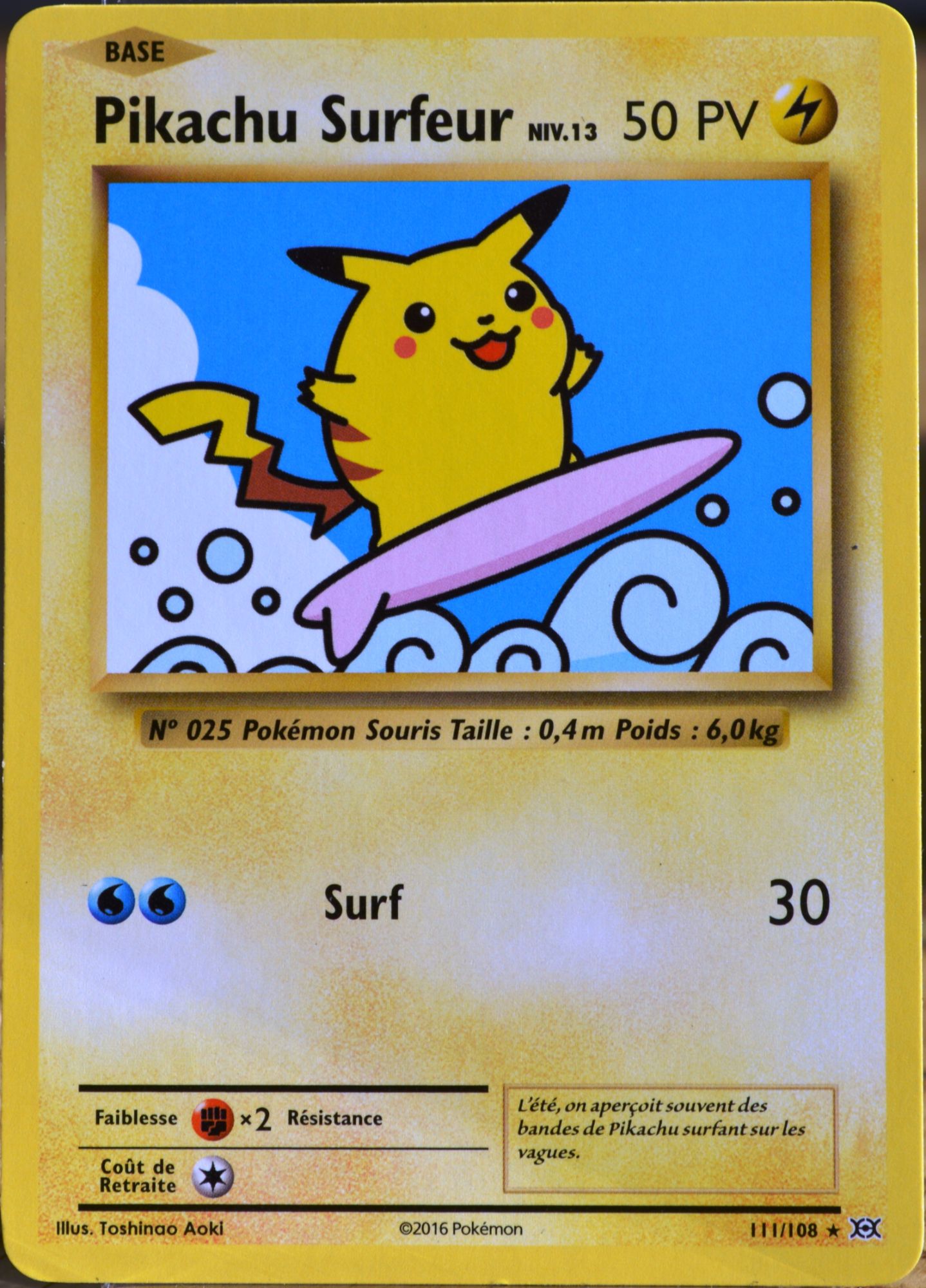 carte Pokémon 111/108 Pikachu Surfeur Niv.13 Secrète XY - Evolutions  NEUF FR d'occasion  