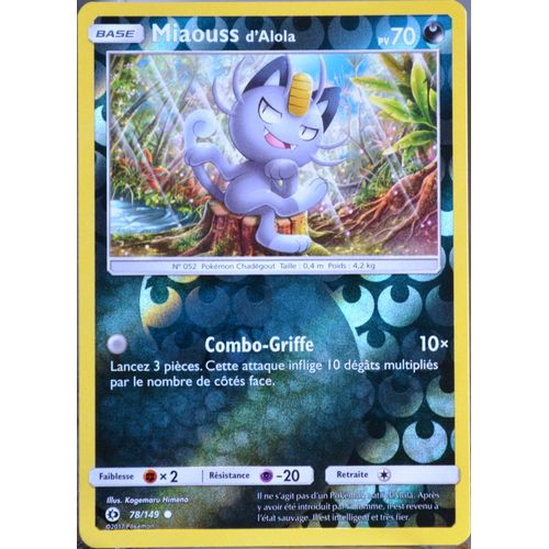 Carte Pokémon 78/149 Miaouss D'alola 70 Pv - Reverse Sm1 - Soleil Et Lune Neuf Fr