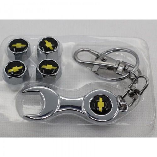Bouchon Valve De Roue (X4)+ Porte Cle Chevrolet Logo Jaune