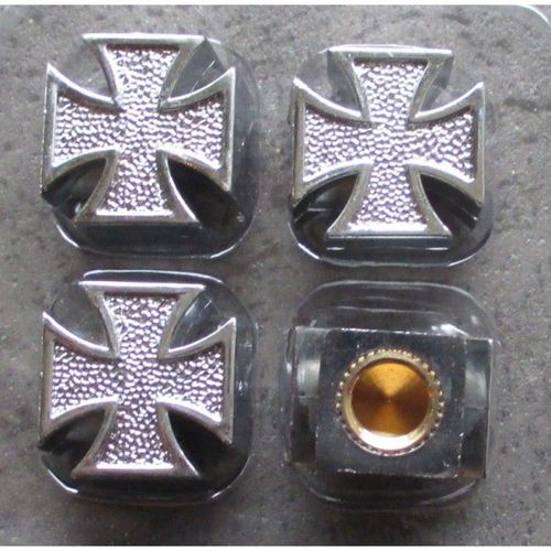 Bouchon Valve De Roue (X4) Croix Malte Chrome Auto Moto Velo