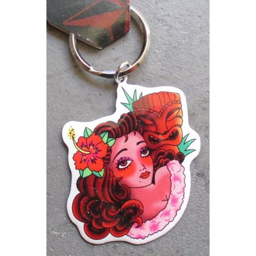 Porte Clé Pin Up Vahiné Tiki Hawaii Rock Roll Keychain Usa