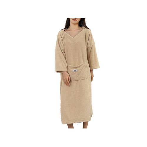 Serviette De Bain Portable Avec Capuche, Serviette De Plage Surdimensionnée, Poncho De Bain, Beige