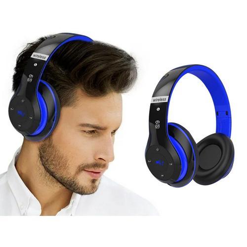 Casque sans fil Bluetooth 5.0 sur l'oreille avec câble audio - Bleu